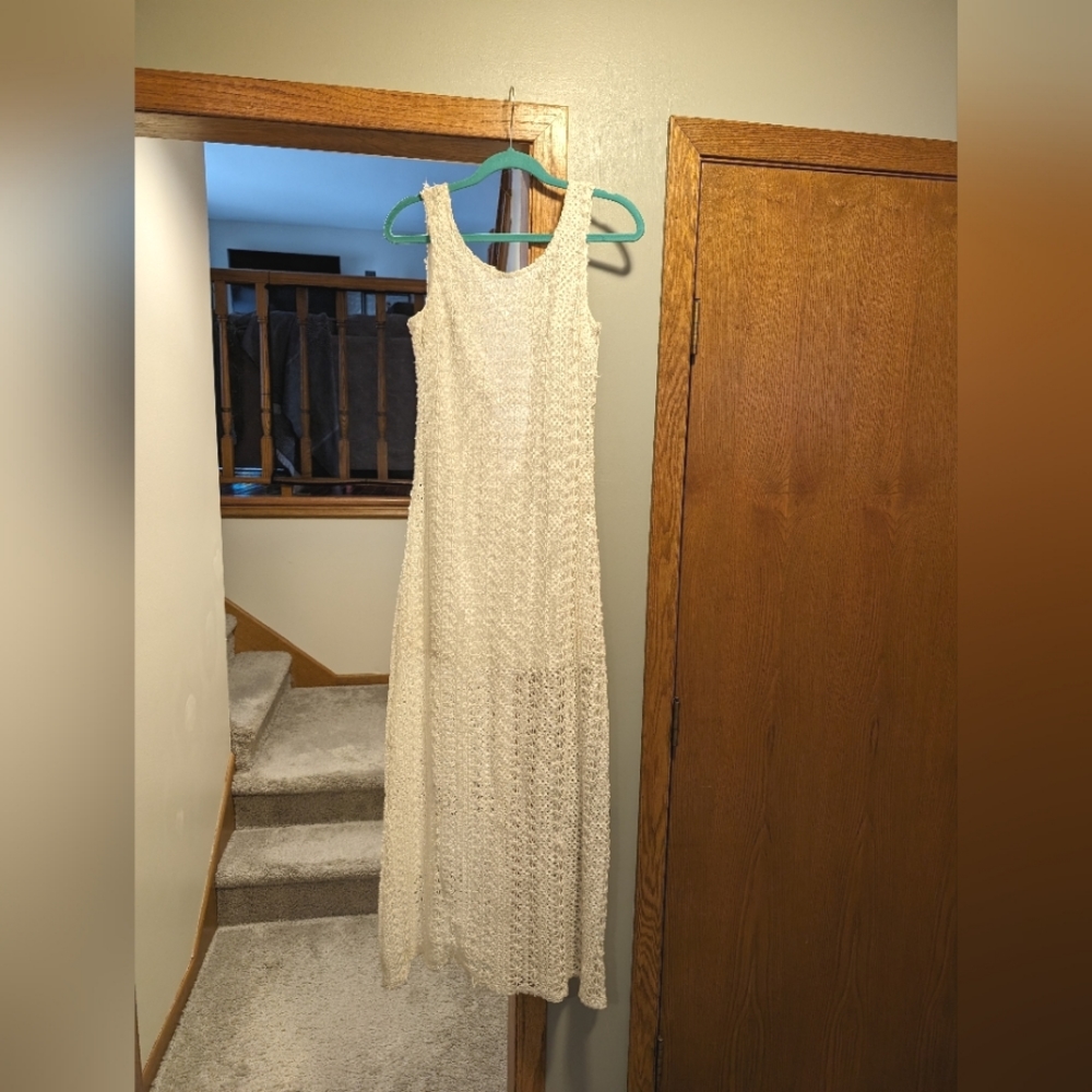 Ivory Crochet Maxi Dress with Mini Slip